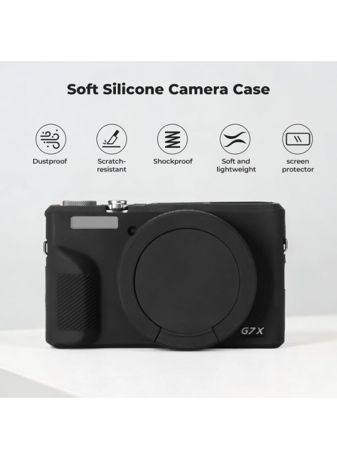 حالة كاميرا Canon G7X Mark III ، غطاء واقي من السيليكون الناعم مع غطاء عدسة قابلة للإزالة متوافق مع كاميرا Canon Powershot G7X III DSLR (أسود) - Image 3