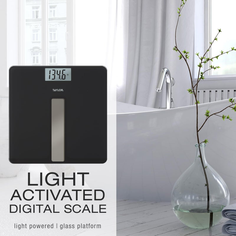 Taylor Light Powered Digital Bath Scale, Large and Durable Platform, Light Powered Panel with Endless Power, No Batteries Needed, Energy-Saving, Easy to Use, High 400 lb Capacity, Black - Image 2