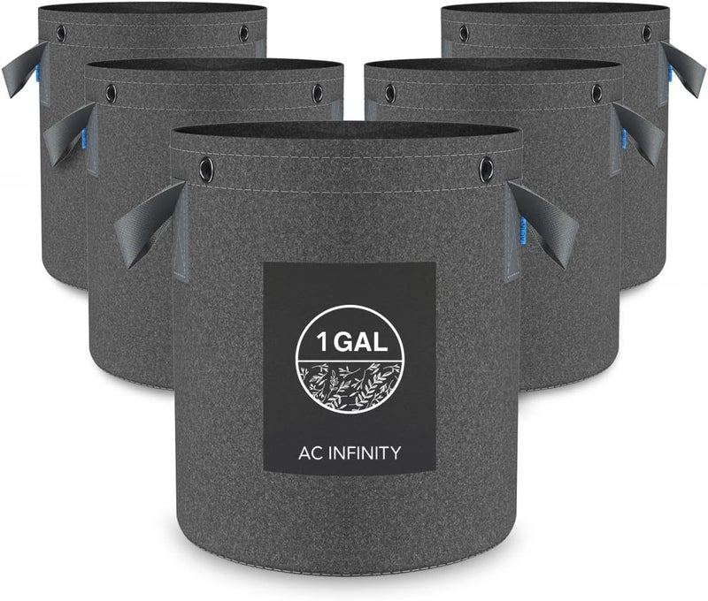 AC Infinity Heavy Duty Fabric Pots, 1 Gallon Aeration Grow Bags 5-Pack with 500G Thick Nonwoven Fabric and Multi-Purpose Rings, for Low Stress Plant Training Fruits, Vegetables, and Flowers - Image 1