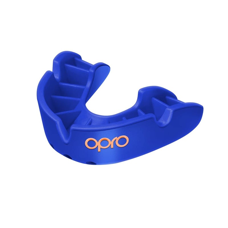 OPRO Bronze Level Sports Mouthguard CustomFit Breathable Slim Design Protective Mouth Guard for Football Wrestling Boxing MMA Lacrosse All Contact Sports Case Included Blue Youth