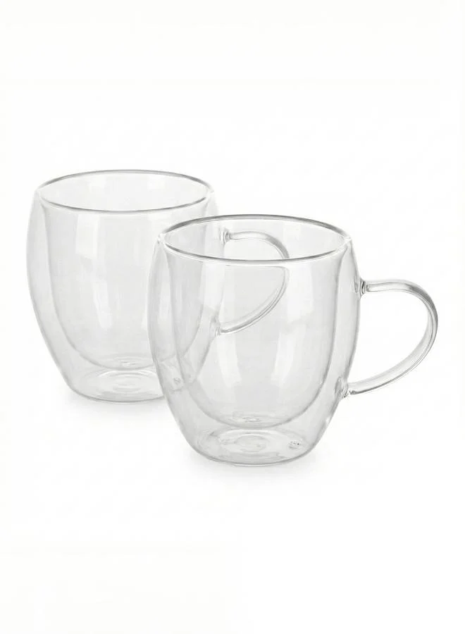 كويزين أرت طقم من 2 كوب زجاج بجدار مزدوج ومقبض 250 مل