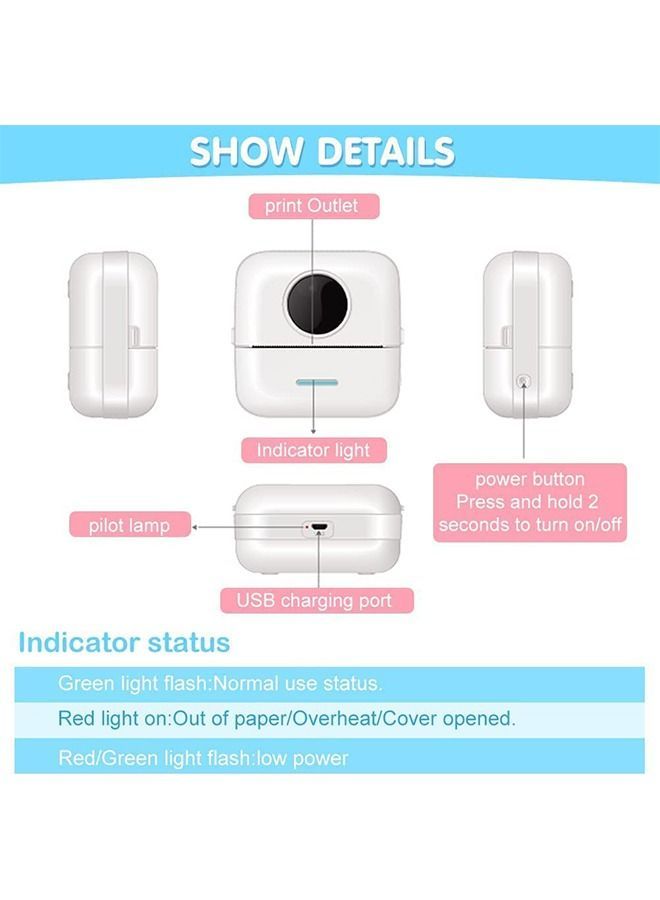 طابعة ملصقات ، حرارية محمولة صور صغيرة ملصق قابل لإعادة الشحن بلوتوث بدون حبر مع 11 لفة من الورق الحراري للهواتف الذكية التي تعمل بنظام Android و iOS - Image 2