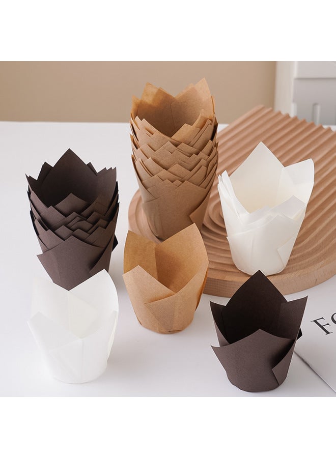 Tulip Paper Cup Baking Cake Holder Muffin Cup Flame Cup Oven High Temperature Resistant Muffin Oil-proof Paper Holder-Specifications:Straw Hat Paper Cup 30 Natural Colors - Image 2