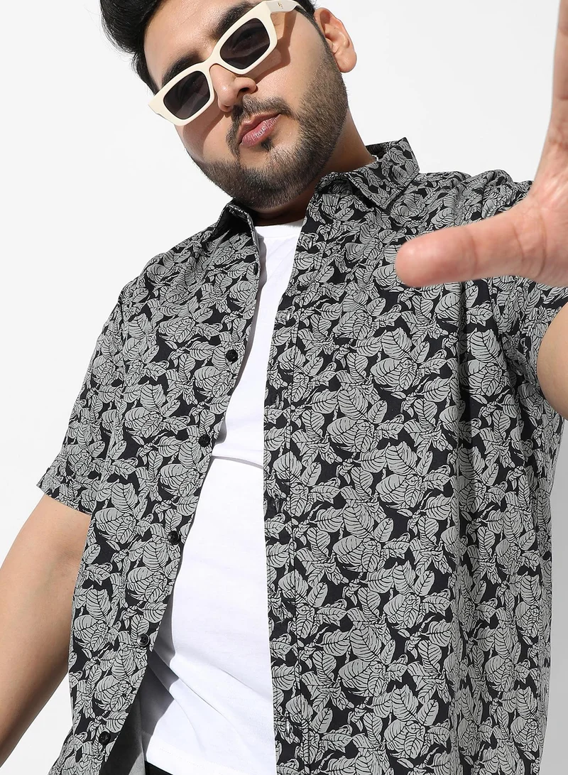 Men's Grey Printed Regular Fit Casual Shirt