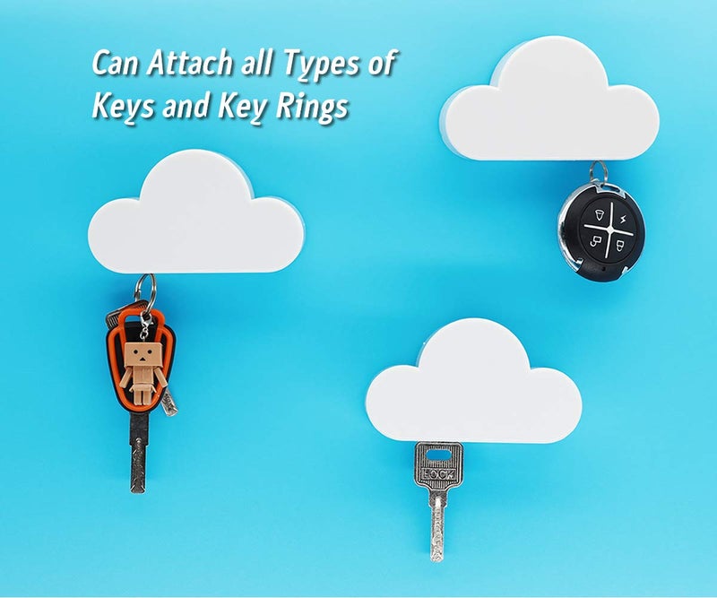 Meyerascal White Cloud Magnetic Key Holder for Wall, Strong Magnetic to Securely Hang Multiple Keys and Keychain, Novelty Cute Home Decorations, Easy to Install and Convenient to Use. (White) - Image 3