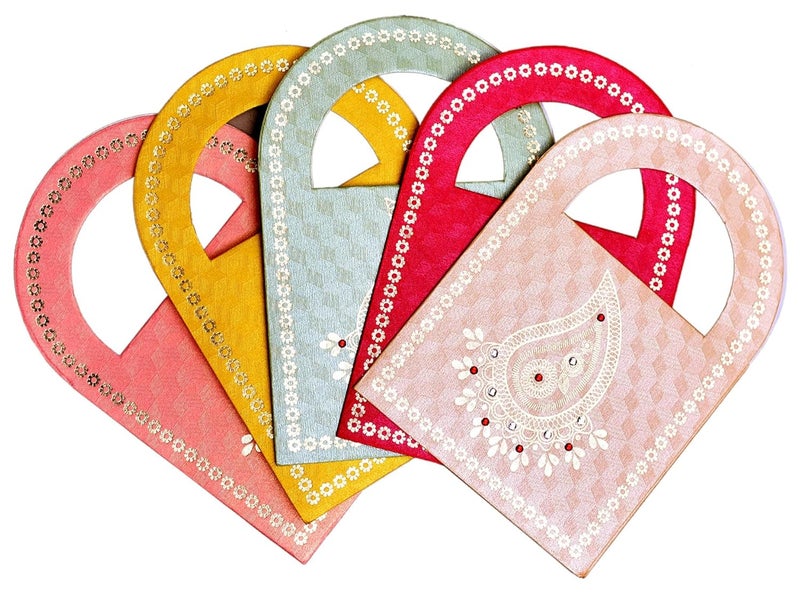 ZIG-ZAG أظرف هدايا المال الهندية مع مقبض - حاملي النقود الزخرفية لجميع المناسبات مثل ديوالي، هدايا الزفاف من الازدهار متعددة الألوان (20) - Image 1