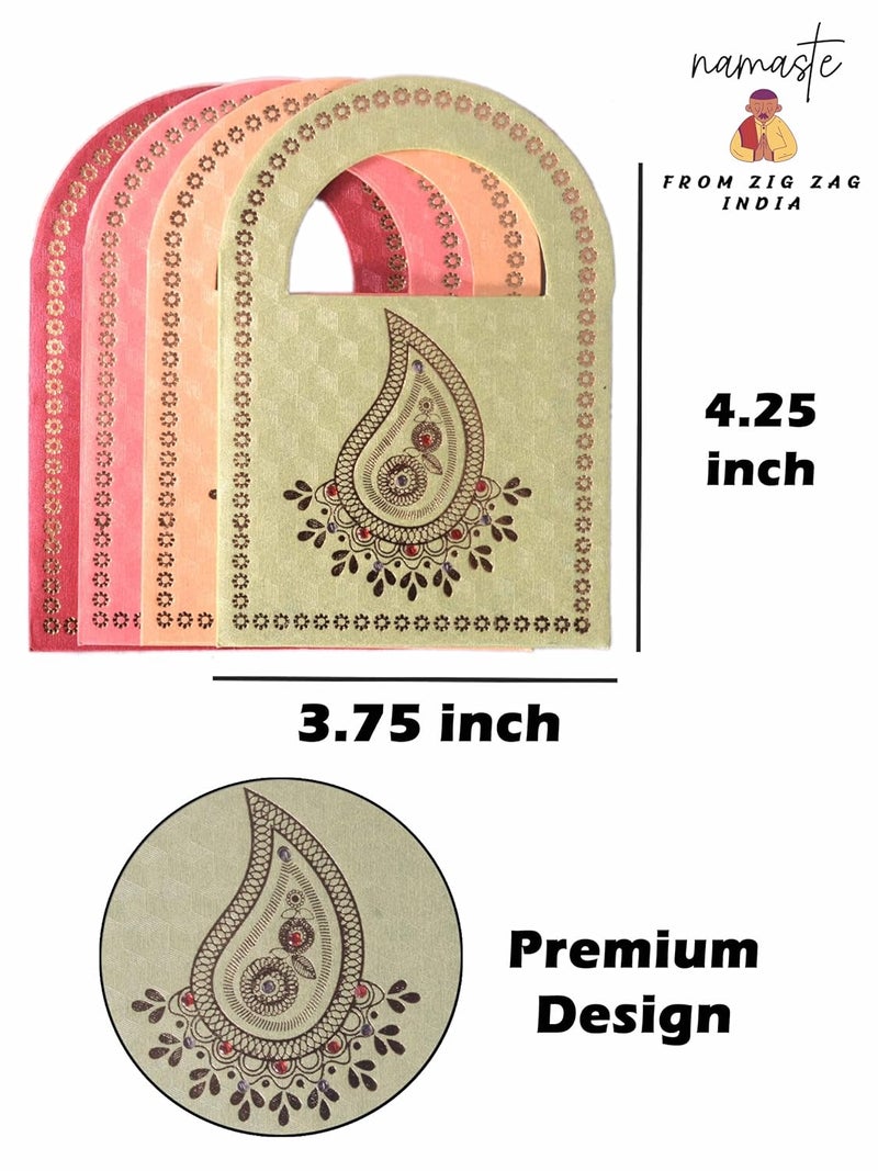 ZIG-ZAG أظرف هدايا المال الهندية مع مقبض - حاملي النقود الزخرفية لجميع المناسبات مثل ديوالي، هدايا الزفاف من الازدهار متعددة الألوان (20) - Image 5