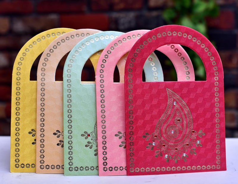 ZIG-ZAG أظرف هدايا المال الهندية مع مقبض - حاملي النقود الزخرفية لجميع المناسبات مثل ديوالي، هدايا الزفاف من الازدهار متعددة الألوان (20) - Image 2