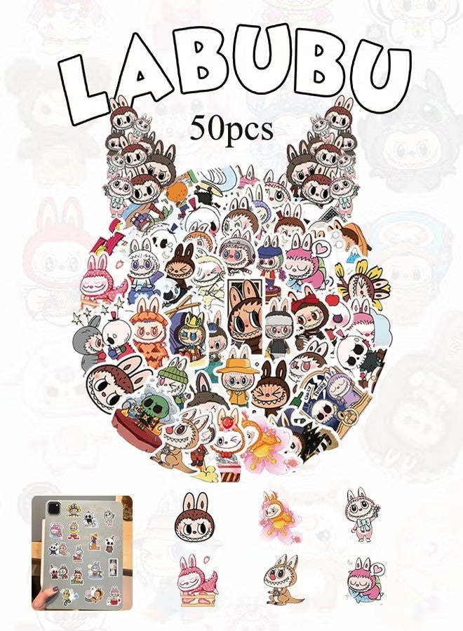 واي جيه 50 قطعة ملصقات كرتونية لزجاجة ماء المراهقين، ملصق فينيل مقاوم للماء لابوبو رائع للأطفال والكبار والفتيات للابتوب واللوح والتليفون والجيتار وعلبة السفر والدراجة - Image 1