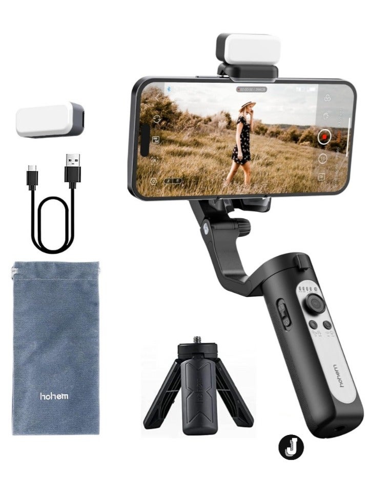 JAJEEK iSteady XE Smartphone Gimbal Kit – 3-Axis Stabilizer for iPhone 14, 13 Pro Max & Android with Fill Light, One-Key Inception for Vlogging, Videos & Live Streaming (2023 Black Kit)  - Image 1