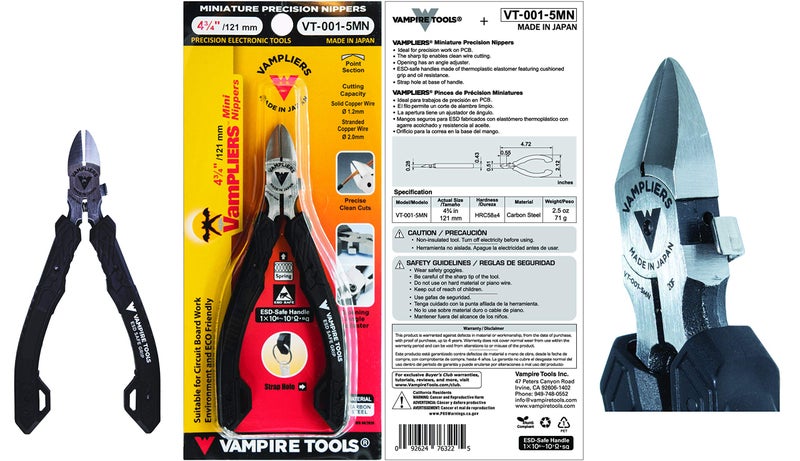 VAMPLIERS 4.75" Precision Flush Cutters. Made in Japan. Professional Grade Side Cutting Pliers Mini Nippers. For Circuit Board Work, Clean Wire Cutting, Electronic Repairs. - Image 2