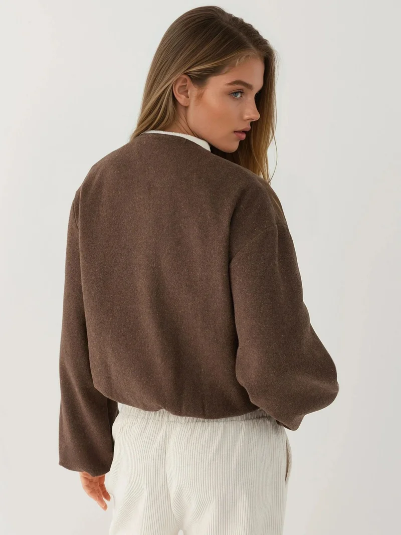 HICCUP Full-Zip Oversized Textured Bomber Jacket