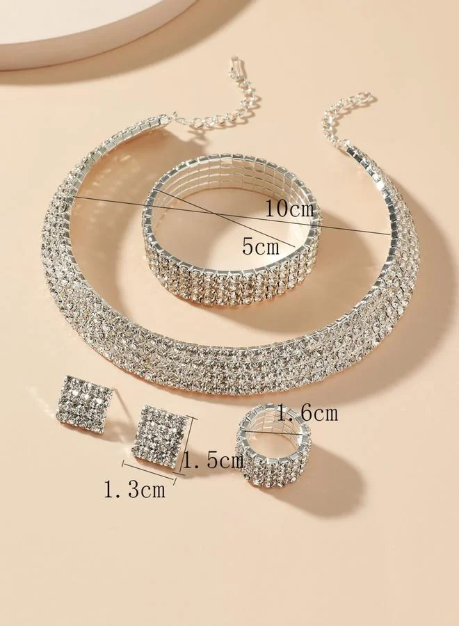 Take Two  Women Rhinestone Necklace with Bracelet and Ring with Earrings Set for Women | Best Price UAE