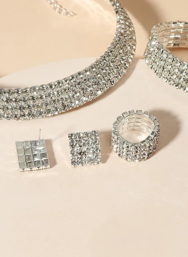 Take Two  Women Rhinestone Necklace with Bracelet and Ring with Earrings Set for Women | Best Price UAE