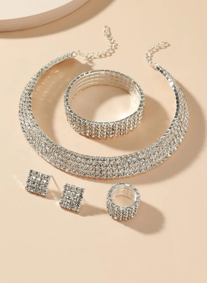 تايك تو طقم من عقد وسوار وخاتم وأقراط مرصع بالراين