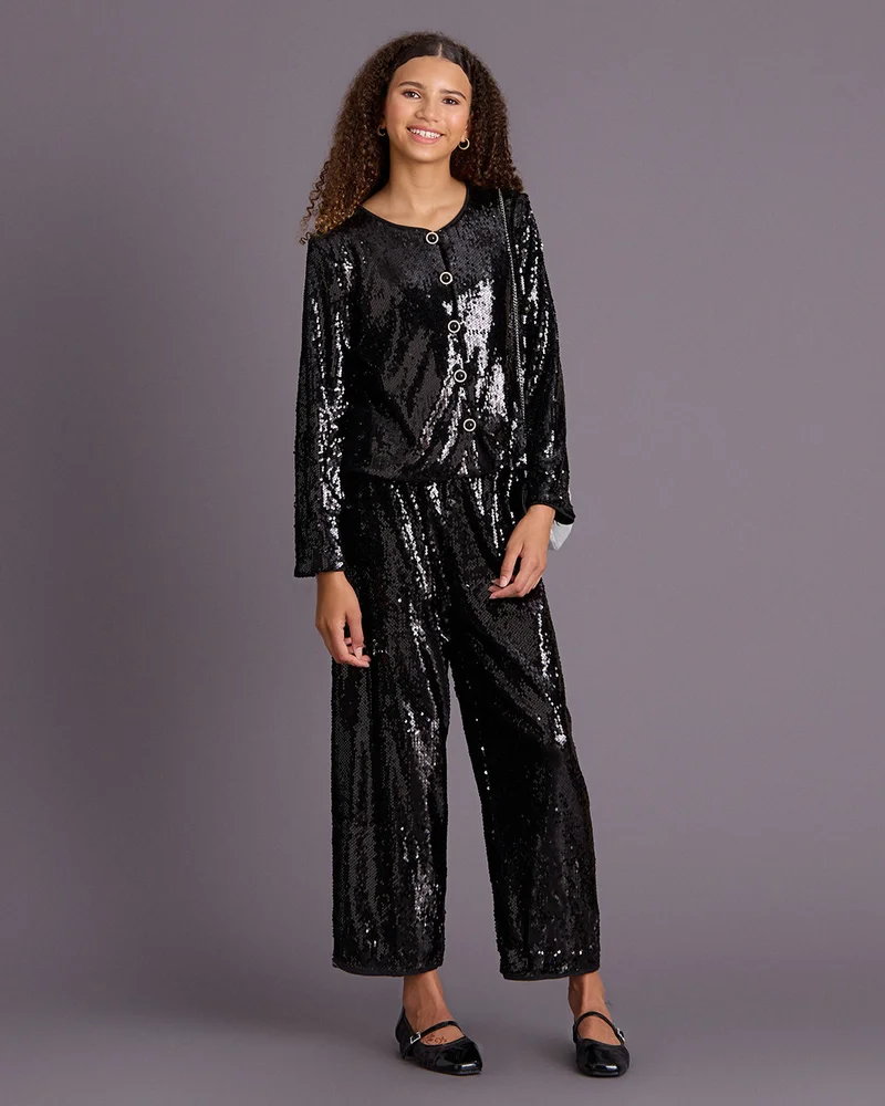 ردتاغ Senior Girls Black Sequined Party Jacket