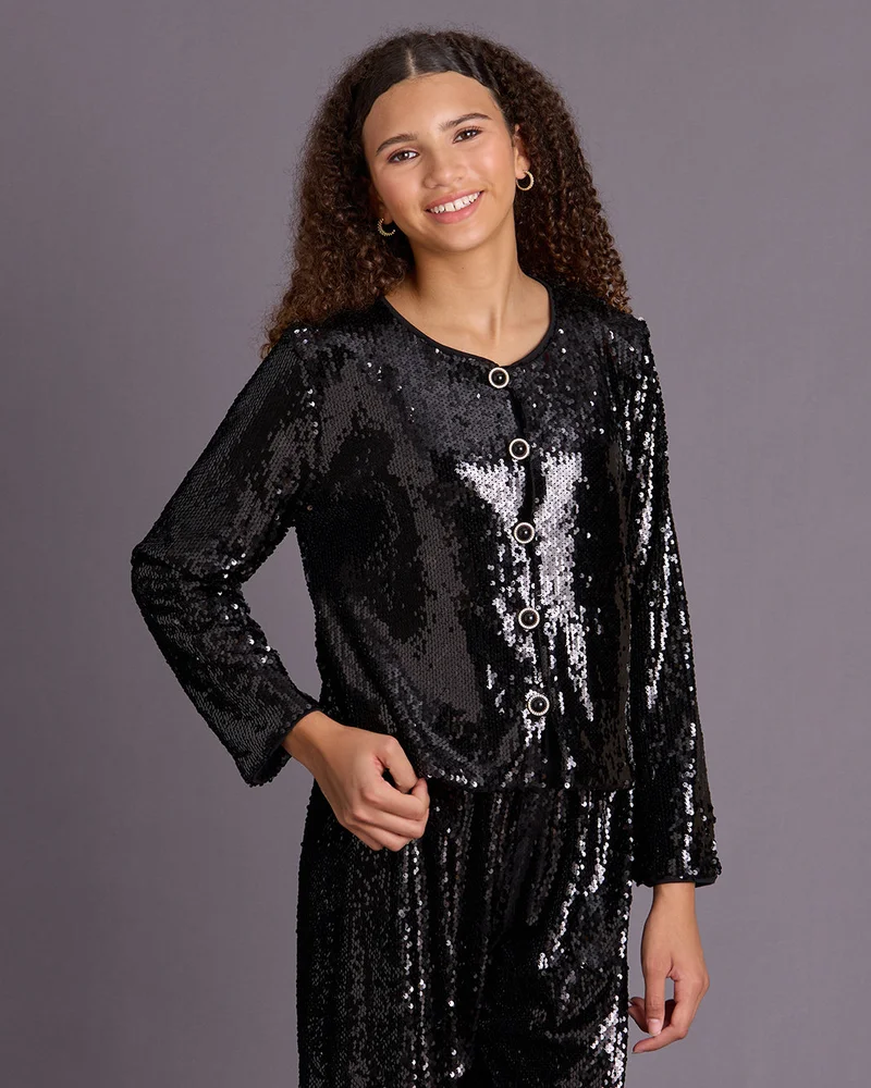 ردتاغ Senior Girls Black Sequined Party Jacket