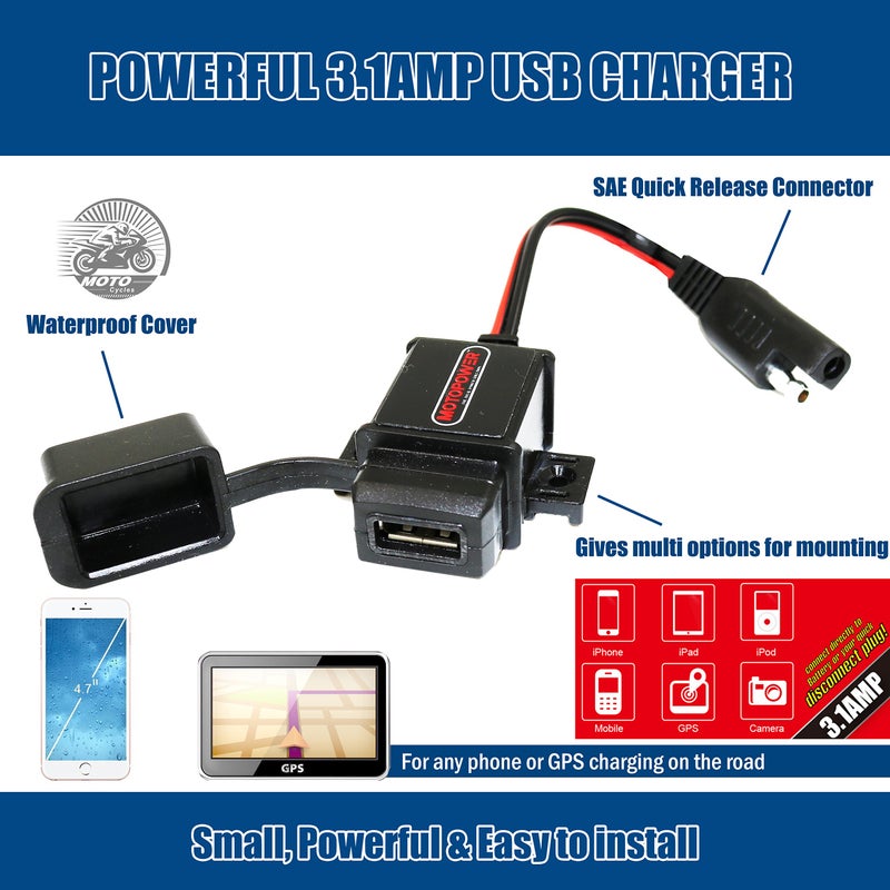 MOTOPOWER MP0609 31Amp Motorcycle USB Port SAE to USB Adapter - Image 4