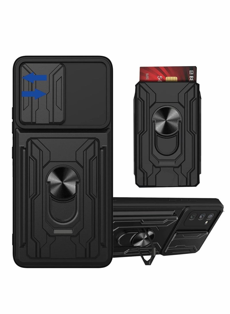 Captaintech Case for Samsung Galaxy S21 Ultra 5G with Removable Kickstand Card Holder Slide Camera Cover Ring Stand Magnetic Hybrid Armor Hard Luxury Black - Image 1