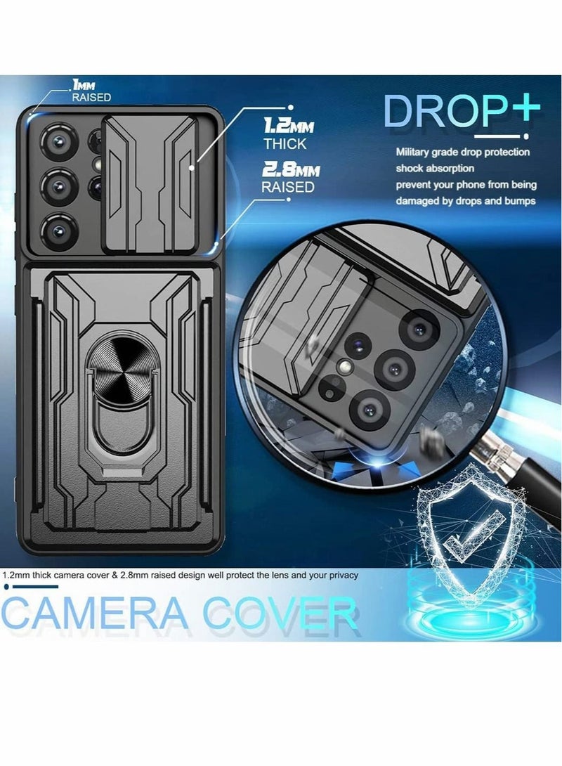 Captaintech Case for Samsung Galaxy S21 Ultra 5G with Removable Kickstand Card Holder Slide Camera Cover Ring Stand Magnetic Hybrid Armor Hard Luxury Black - Image 4