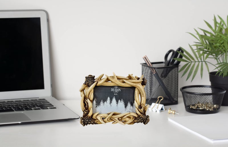 LL Home De Leon Collections Polyresin Intertwined Deer Buck Stag Antler Rustic Forest 6x4 Standing Landscape Photo Picture Frame - Image 3