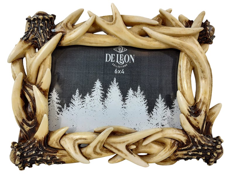 LL Home De Leon Collections Polyresin Intertwined Deer Buck Stag Antler Rustic Forest 6x4 Standing Landscape Photo Picture Frame - Image 4