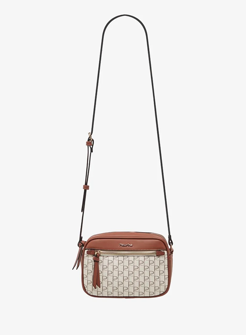 Paprika Women's Monogram Print Crossbody Bag with Adjustable Strap