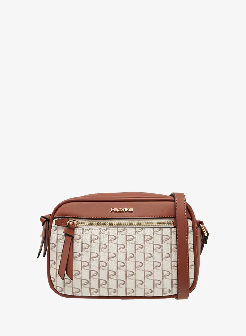 Paprika Women's Monogram Print Crossbody Bag with Adjustable Strap