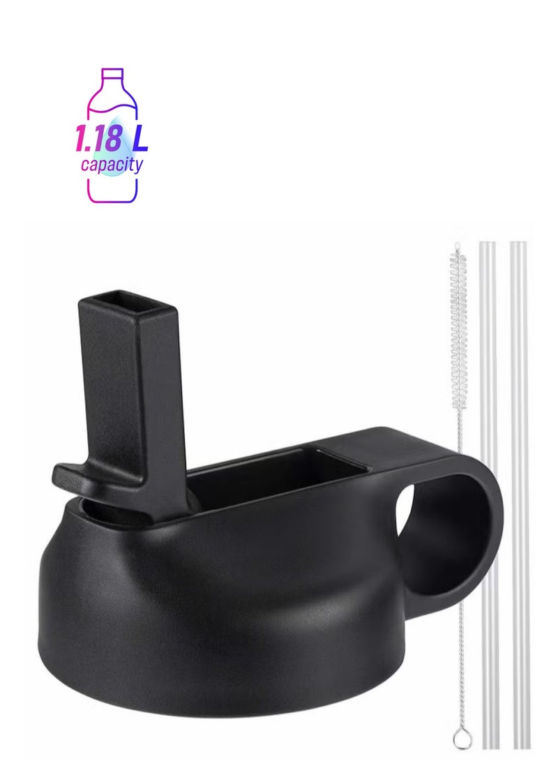 Lid Suitable For Hydro Flask,Straw Cap Wide-Mouth Water Bottle 18 32 40 Ounces (About 1.18 Liters) Wide Mouth, Straw Top Cap Replacement Cap (With 2 Straws And 1 Brush)  - Image 1