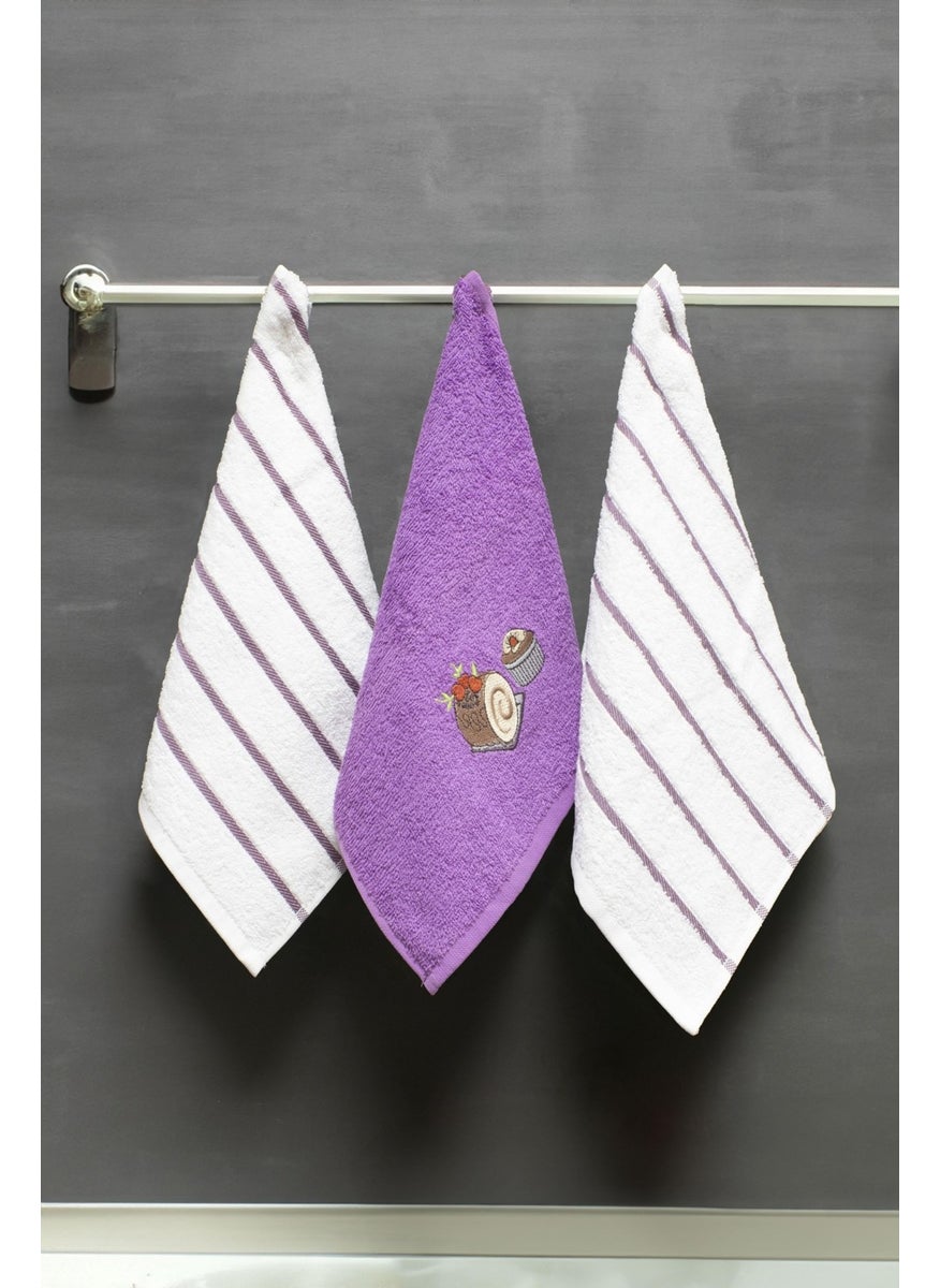 class 30X50 Cotton 3-Piece Kitchen Towel Purple / Purple Honeycomb 