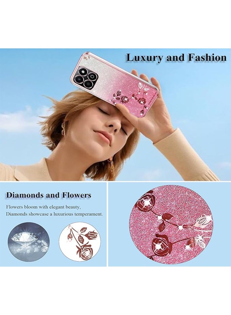 WRISTWISE Case Cover for Honor X5b Plus Clear Glitter Floral, Cute Slim for Honor X5b Plus Case Silicone Shockproof Protective Women Girls Cover Sparkle Aesthetic (Pink) - Image 2