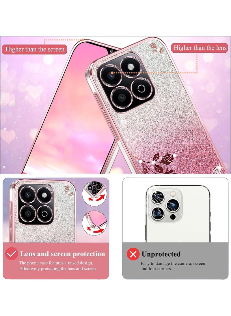WRISTWISE Case Cover for Honor X5b Plus Clear Glitter Floral, Cute Slim for Honor X5b Plus Case Silicone Shockproof Protective Women Girls Cover Sparkle Aesthetic (Pink) - Image 5