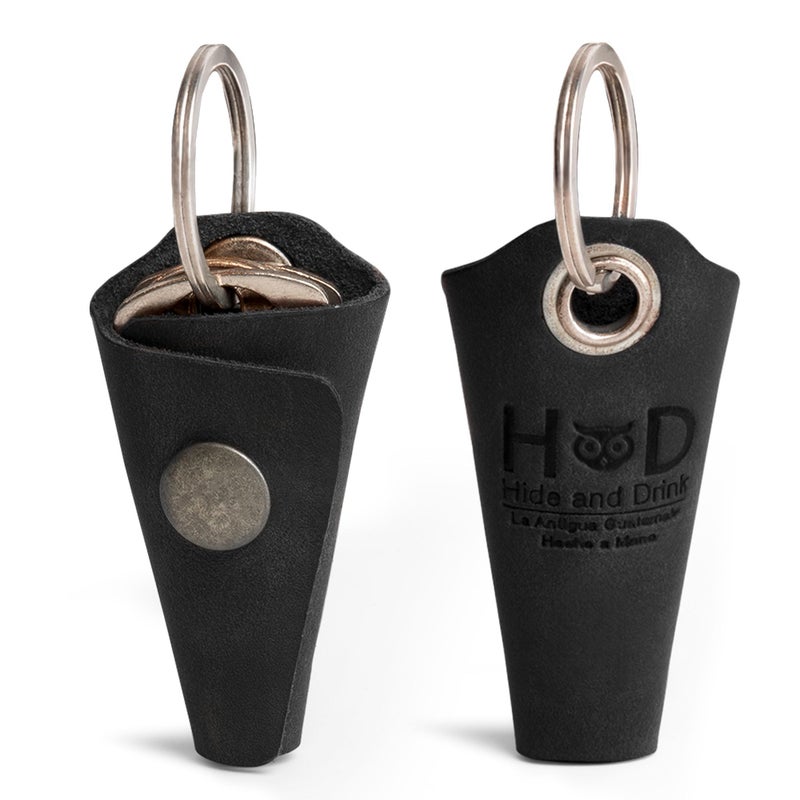 Hide & Drink Full Grain Leather Wrap Keychain, Organizer Snap Closure, Key Ring Cover, Silencer Sleeve Key Holder for Men (Charcoal Black) - Image 1