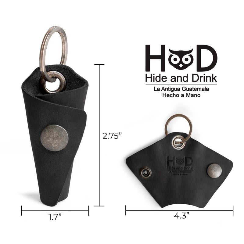 Hide & Drink Full Grain Leather Wrap Keychain, Organizer Snap Closure, Key Ring Cover, Silencer Sleeve Key Holder for Men (Charcoal Black) - Image 4