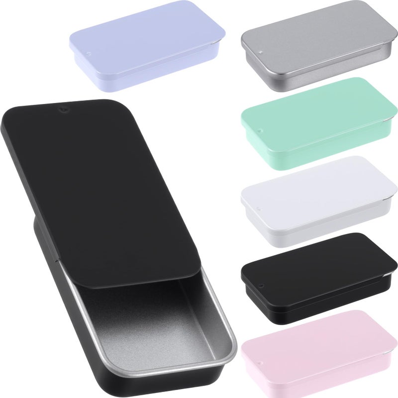 Winsyison 6pcs Mini Metal Tin Box Containers, Small Slide Top Rectangular Tin Boxes with Lid, Hinged Organizers for Candy Jewelry Crafts Pills Needle Storage- 6 Colors - Image 1