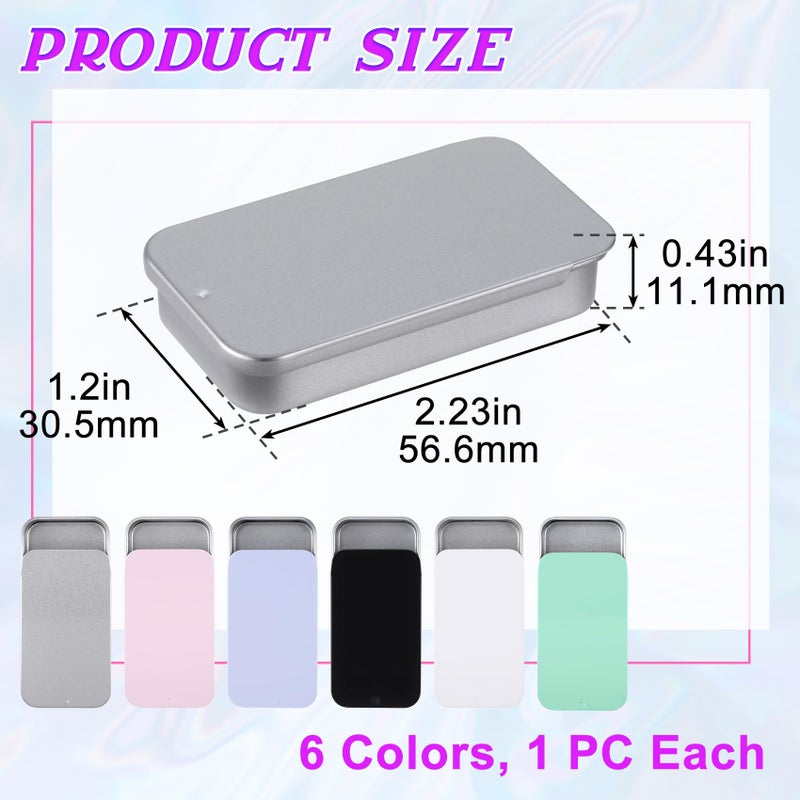 Winsyison 6pcs Mini Metal Tin Box Containers, Small Slide Top Rectangular Tin Boxes with Lid, Hinged Organizers for Candy Jewelry Crafts Pills Needle Storage- 6 Colors - Image 2