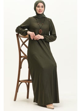 Sefa Merve Button Detailed Necklace Dress 4141-02 Khaki  - Image 1