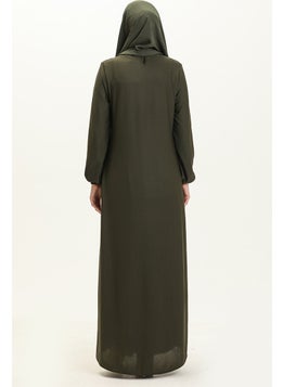 Sefa Merve Button Detailed Necklace Dress 4141-02 Khaki  - Image 5