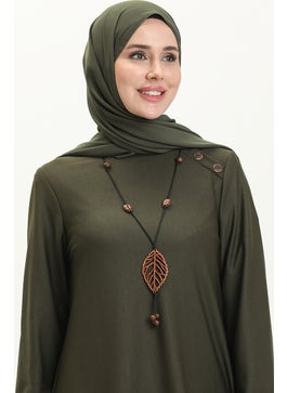 Sefa Merve Button Detailed Necklace Dress 4141-02 Khaki  - Image 3