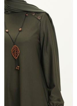Sefa Merve Button Detailed Necklace Dress 4141-02 Khaki  - Image 4
