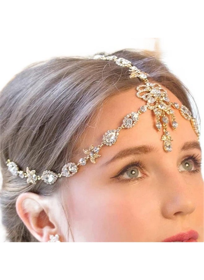 Missgrace - Bohemian Women Bridal Dainty Shining Layered Rhinestone Butterfly Head Chain Gold Silver Waterdrop Chunky Head Chain Headband Boho Crystal Teardrop Headpiece Hair Jewelry Wedding Prom Party - Image 1
