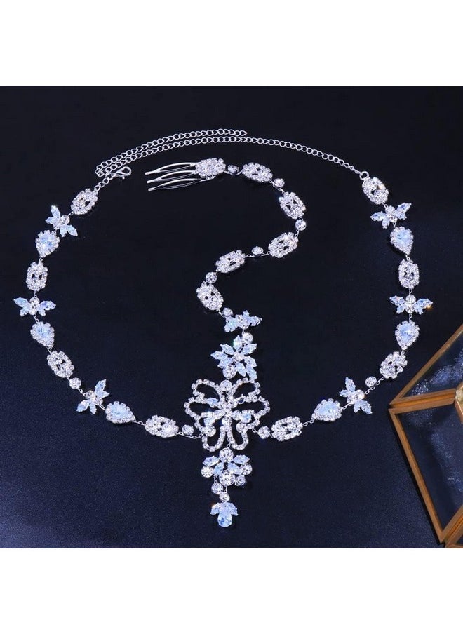 Missgrace - Bohemian Women Bridal Dainty Shining Layered Rhinestone Butterfly Head Chain Gold Silver Waterdrop Chunky Head Chain Headband Boho Crystal Teardrop Headpiece Hair Jewelry Wedding Prom Party - Image 1