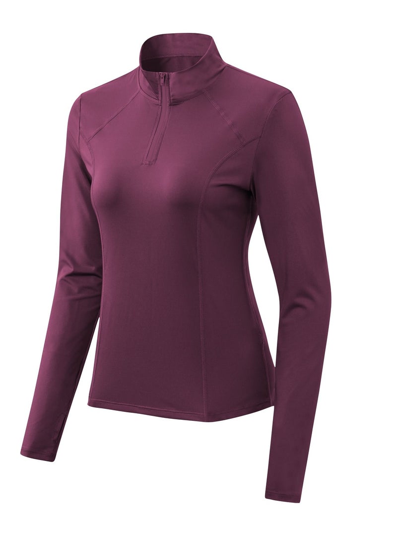Loquat Women Quick Dry Breathable Long Sleeve T-Shirt Burgundy  - Image 1