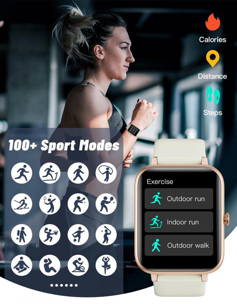 GRV Smart Watches for Women Men (Answer/Make Calls), 1.8" Smartwatch for iOS/Android Phones Fitness Tracker with 100+ Sports Modes Heart Rate/Sleep Monitor Pedometer IP68 Waterproof (Milky White) - Image 3