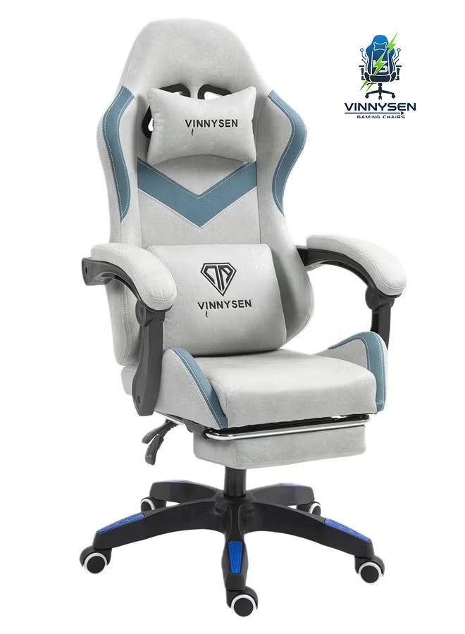 VINNYSEN كرسي ألعاب كرسي كمبيوتر كرسي ألعاب من القماش القابل للتنفس مع وسادة للرأس ووسادة الخصر كرسي كمبيوتر مريح مع مسند للقدمين - Image 1