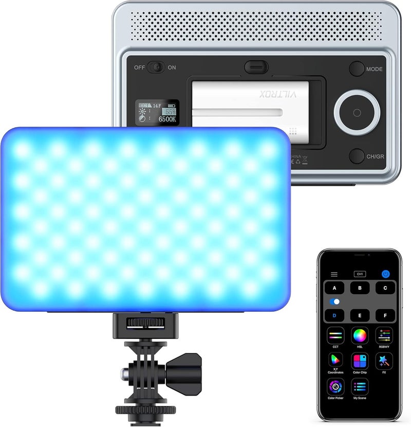 VILTROX RGB Led Panel Light, Smartphone Control Full Color On Camera LED Photography Light, 2600K-6800K Dimmable LED Video Light, with NP-F550 Battery (Sprite 15C) - Image 1
