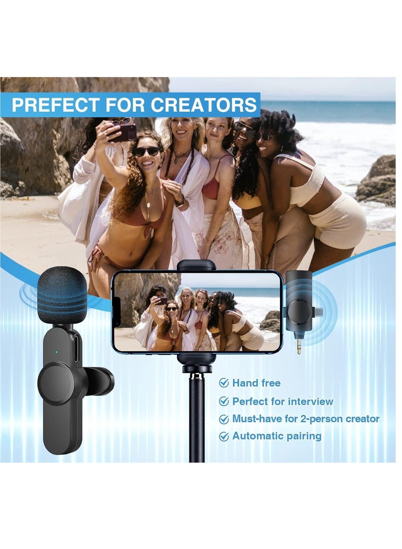 Wireless Dual Lavalier Lapel Microphone System - Seamless Connectivity for iPhone, Android, Cameras - Cord-Free Setup, Ultra-Low Delay, Built-in Noise Reduction, Extended 7-Hour Battery - Ideal for C - Image 2