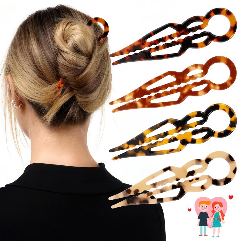 Tiefebene 4PCS Prestige French Hair Pins for Women - Tortoise Shell Hair Pin for Updos Chignons & Buns - Acetate French Twist Pin, Strong Hold Hair Clips All-Day, Elegant Styling for All Hair Types - Image 1