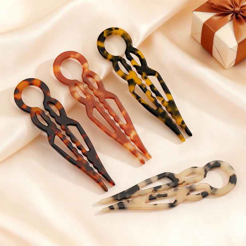 Tiefebene 4PCS Prestige French Hair Pins for Women - Tortoise Shell Hair Pin for Updos Chignons & Buns - Acetate French Twist Pin, Strong Hold Hair Clips All-Day, Elegant Styling for All Hair Types - Image 2