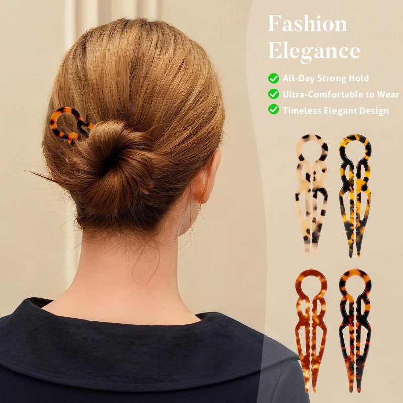 Tiefebene 4PCS Prestige French Hair Pins for Women - Tortoise Shell Hair Pin for Updos Chignons & Buns - Acetate French Twist Pin, Strong Hold Hair Clips All-Day, Elegant Styling for All Hair Types - Image 5